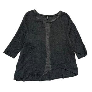 Khangura Linen Asymmetric Tunic Top Black‎ 1X Lagenlook Boho Art Teacher Artsy